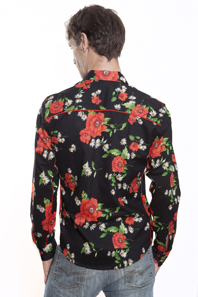 Camisa negra flores rojas - Amapola -