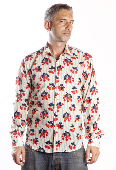 Baïsap - Chemise homme motif Cerise - Chemise cintrée à manches longues 