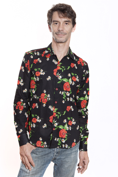 Baïsap - Schwarzes Hemd mit Muster - Mohne - Schwarz rotes Hemd Herren
