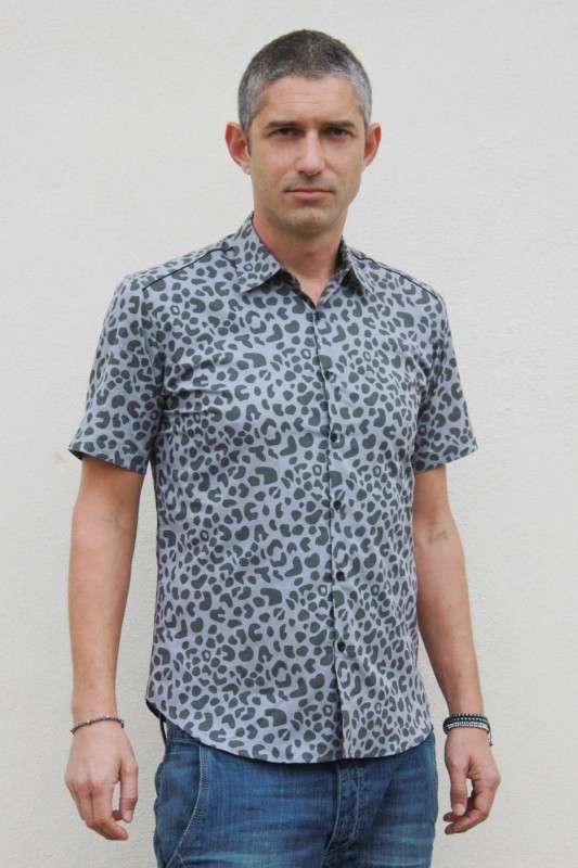 Baïsap - Chemise Leopard Gris - manches courtes - Chemise grise - imprimé leopard 
