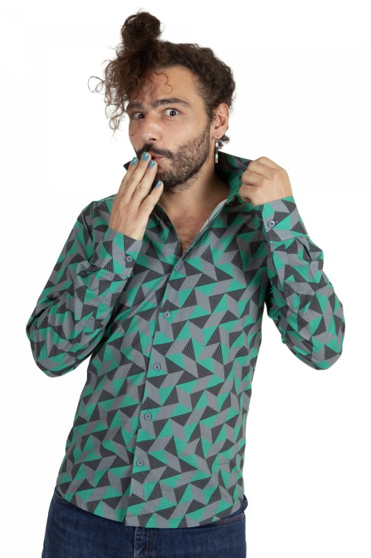 Baïsap - Camisa 90's - Grafica - Camisa estampada verde y gris 