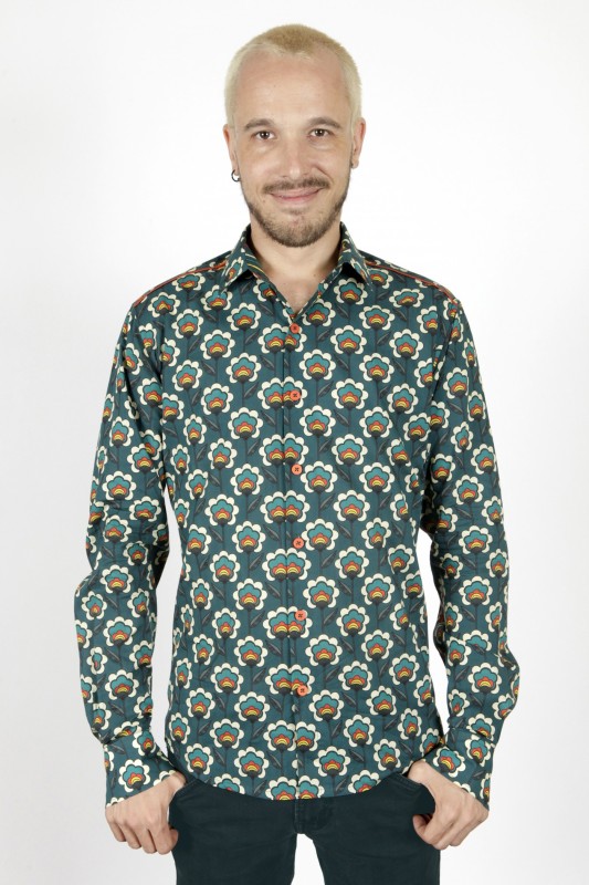 Baïsap - Chemise à fleurs homme - Rétro - Chemise bleue à fleurs vintage 