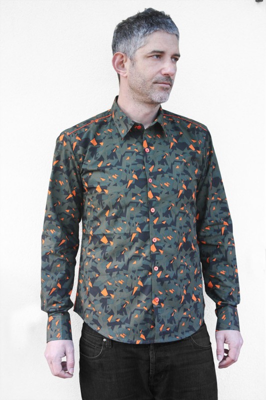 Baïsap - Chemise Camouflage - Orange - Imprimé géométrique kaki et orange 