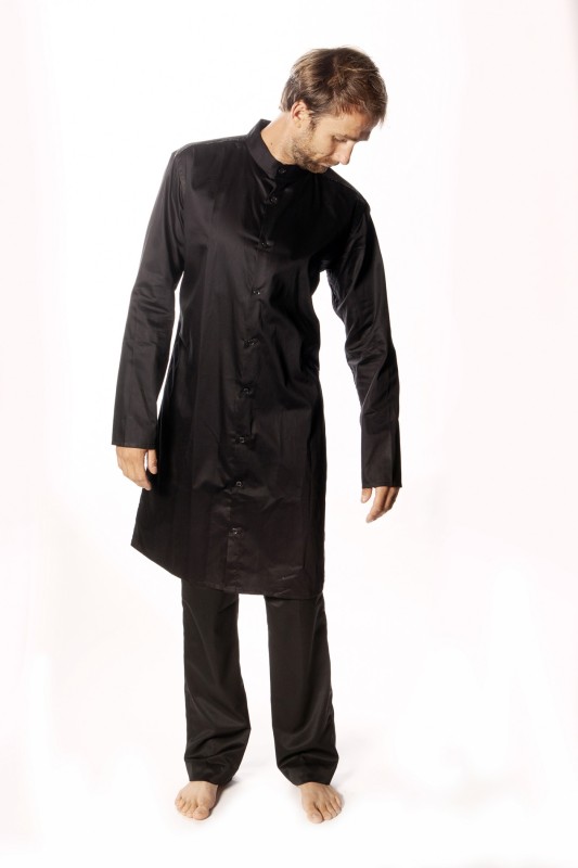 Baïsap - Chemise longue noire - Tunique homme col mao en popeline de coton 