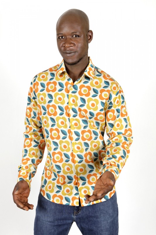 Baïsap - Chemise 70's homme - Chemise orange à fleurs 
