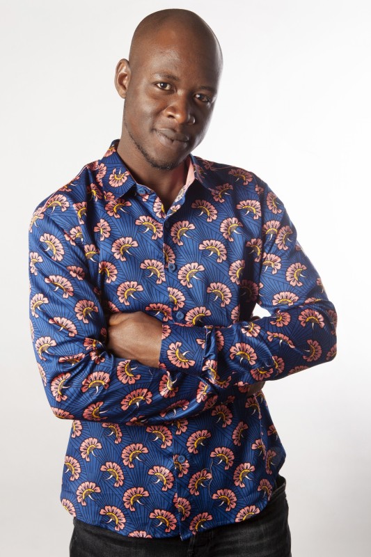 Baïsap - Camisa estampada africana - Abanico - Camisa azul y rosa para hombre 