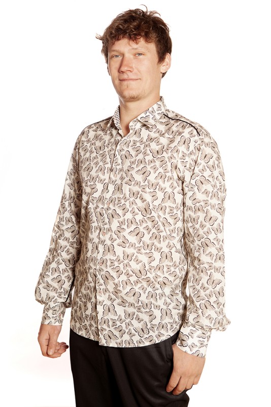 Baïsap - Chemise motif papillon - Nuée - Chemise homme cintrée en coton léger 