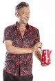 Baïsap - Camisa negra Flores Rojas manga corta