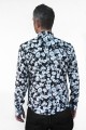 Baïsap - Mens black floral shirt - Gray Flowers 